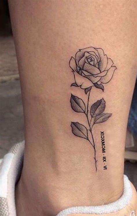 Delicate Small Rose Tattoo Ideas For Ankle Vintage Realistic Leg Tat