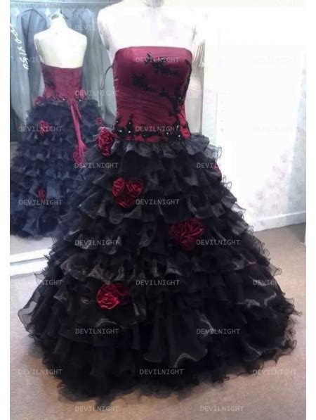 Handmade wedding dress,romantic victorian ball dress,steampunk lace gown roses. Red and Black Rose Accents Gothic Wedding Dress ...