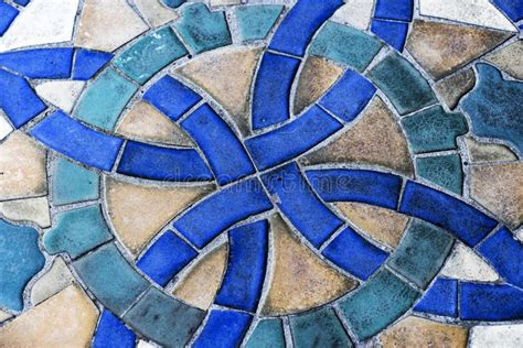 Floor Tiles With Geometric Pattern In Blue Brown Turquoise And