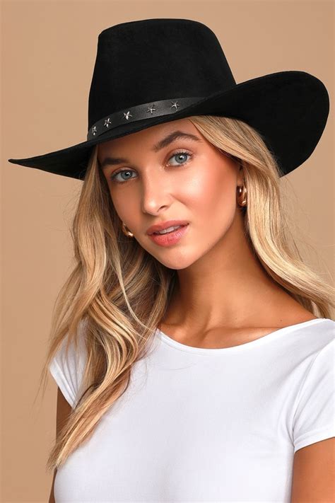 Vegan Suede Hat Black Fedora Wide Brim Hat Cowgirl Hat Lulus