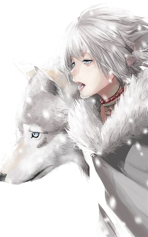 1600x2560 Anime Boy Wolf Animal Ears Gray Hair Furry Anime Boy