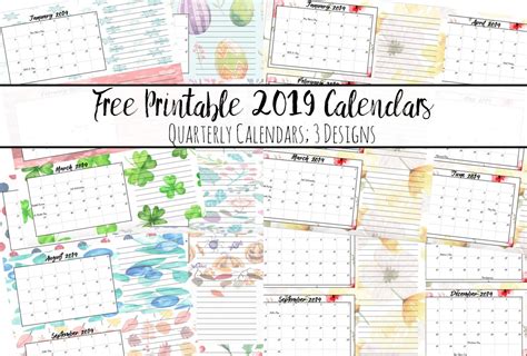 Free Printable 2019 Quarterly Calendars With Holidays 3 Designs