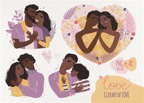 African American Art Black Couple Black Love Clipart Valentine Clipart Engagement Clipart