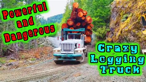 Crazy Logging Truck Climbing Steep Hills And Crossing River And Wooden