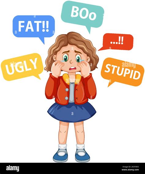 Sad Girl Surrounded By Bullying Words Illustration Stock Vector Image And Art Alamy