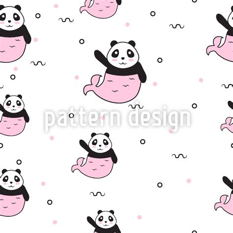 Panda Mermaid Seamless Vector Pattern Design