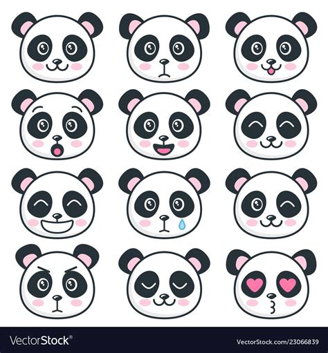 Panda Face Icons Set With Different Expressions