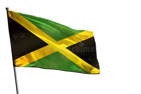 Drapeau Flottant De La Jamaïque Sur Le Fond Blanc Clair Isolé Image