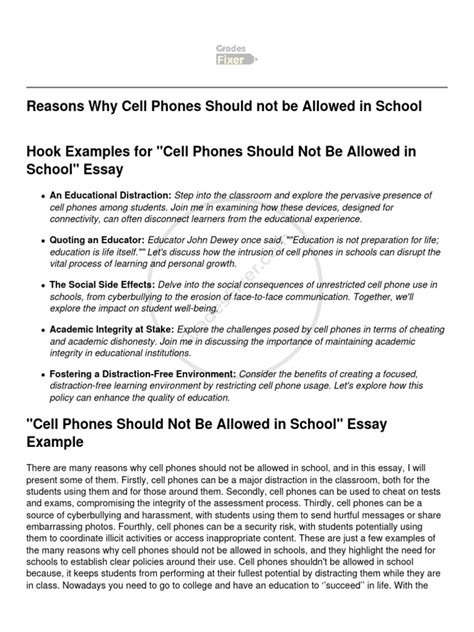 Reasons Why Cell Phones Should Not Be Allowed In School Pdf