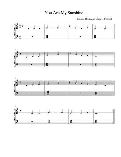 Piano Music Sheets You Are My Sunshine Easy Version For Beginners By Jimmie Davis And Charles