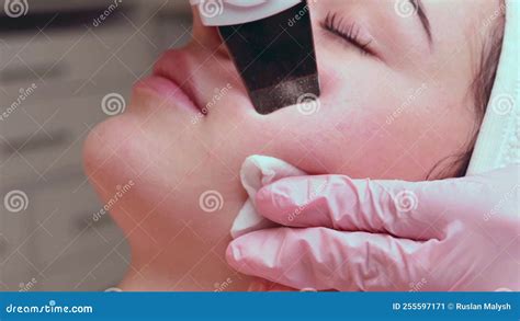 facial cleansing with ultrasound scrubber woman receiving ultrasound facial stock video video
