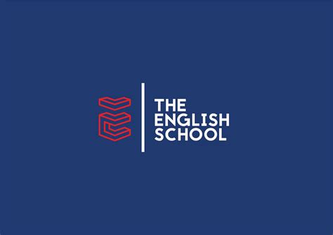 The English School Logo On A Dark Blue Background With Red And White Lines In The Middle