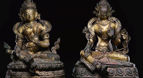 Global Nepali Museum Two Gilt Copper RepoussÉ Figures Of Tara Nepal
