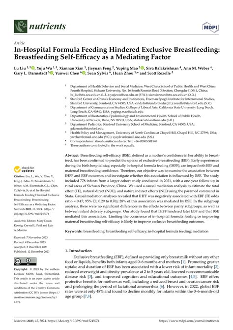 Pdf In Hospital Formula Feeding Hindered Exclusive Breastfeeding Breastfeeding Self Efficacy