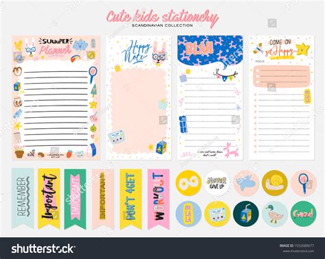 Collection Weekly Daily Planner Note Paper Stock Vector Royalty Free