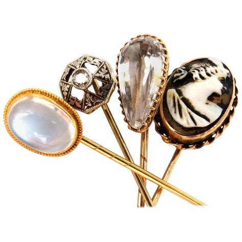 Lot Of 4 14kt Antique Hat Pins Collector Classic Cameo