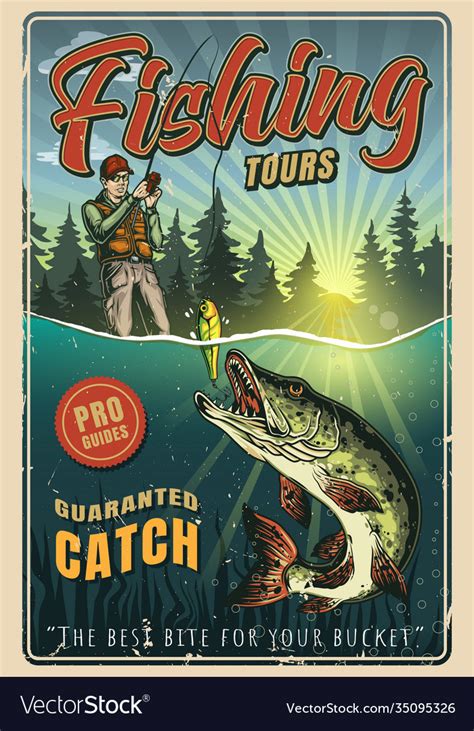 Vintage Colorful Fishing Poster Royalty Free Vector Image