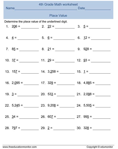 4th grade place value math worksheet Archives - EduMonitor