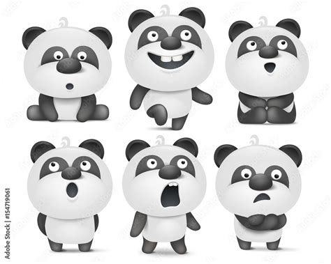 Set Of Cute Cartoon Panda Characters With Various Emotions Stock Vector