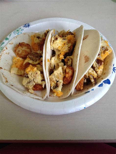 Made These Scrumptious Breakfast Soft Tacos Sausage Eggs Crispy Potato Rounds Topped With
