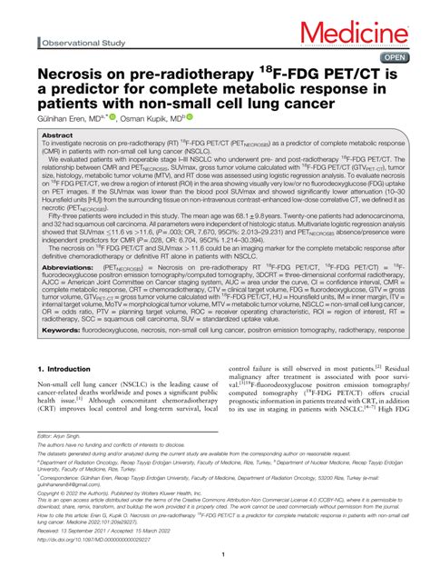 Pdf Necrosis On Pre Radiotherapy 18f Fdg Petct Is A Predictor For