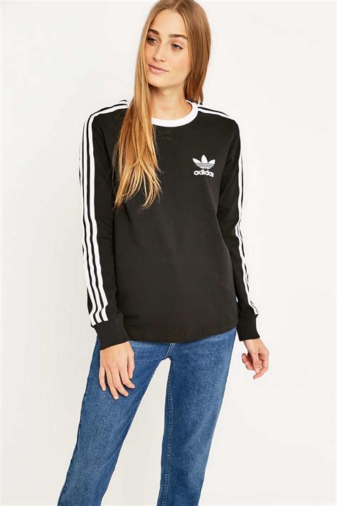 Adidas Three Stripe Long Sleeve Black T Shirt Lyst