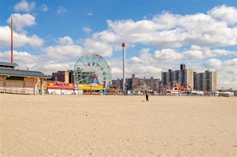 Coney Island Luna Park With Beach In Front During Sunny Winter Day Nyc