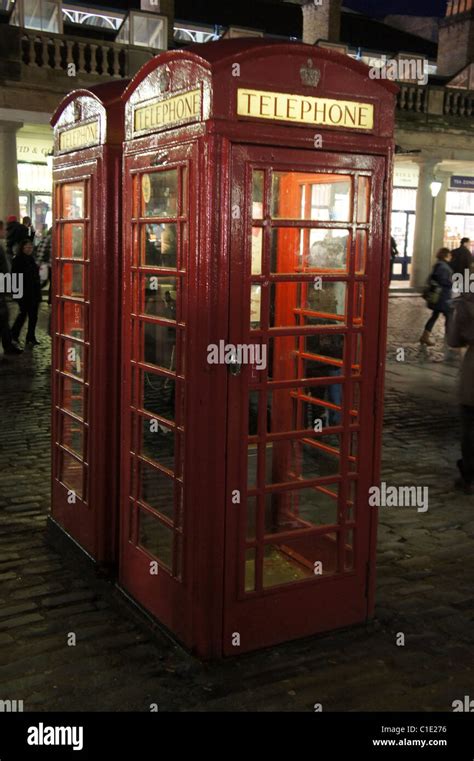 Two British Red Telephone Kiosks Boxes Covent Garden London England