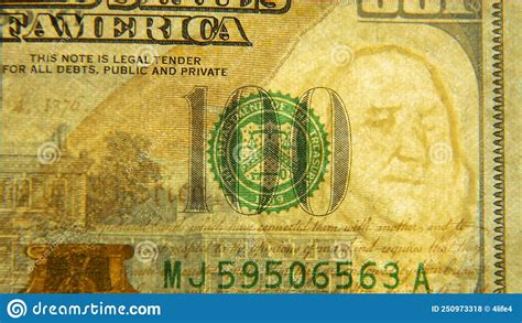 A Hundred Dollar Bill In Close Up With A Watermark Stock Photo Image