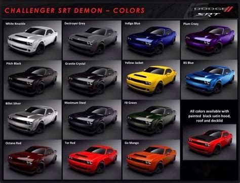 Nice Dodge 2017 2018 Dodge Color Chart For The Srt Demon The 2018