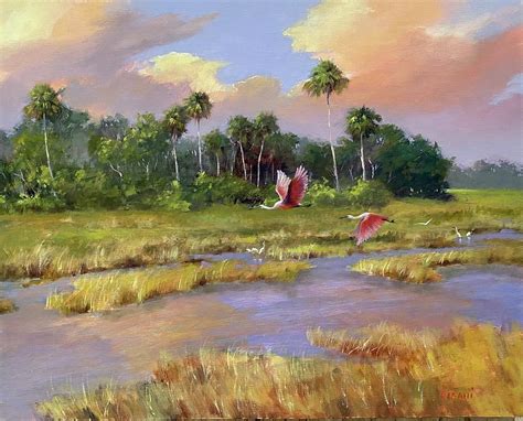 Florida Wetlands And Wildlife Landscape Art Print Painting By Karim