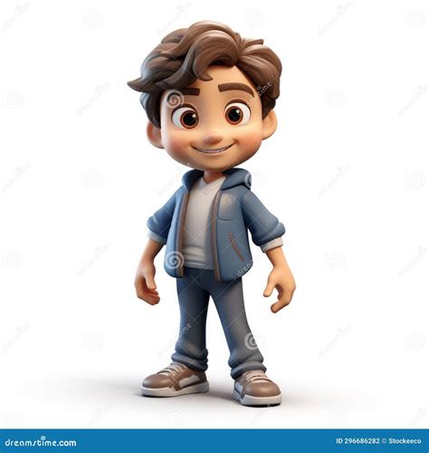 Realistic 3d Render Of A Youthful Cartoon Boy With Brown Hair Stock