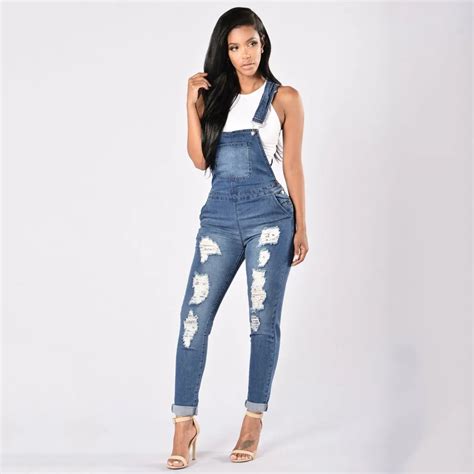 hot new 2018 women ripped denim jumpsuits women s overalls casual sexy romper plus size ladies