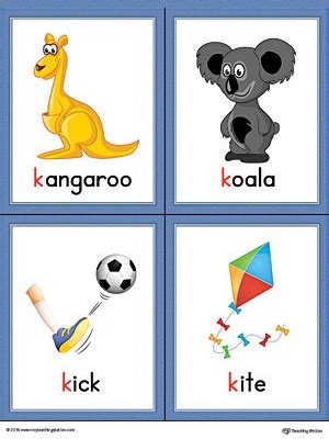Letter K Words And Pictures Printable Cards Kangaroo Koala Kick Photos