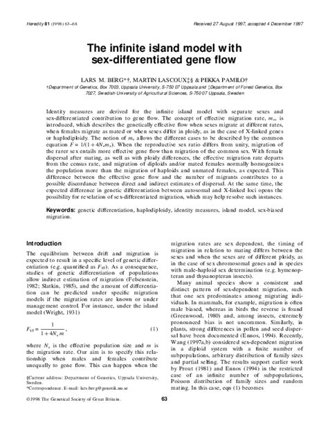 pdf the infinite island model with sex differentiated gene flow lars berg