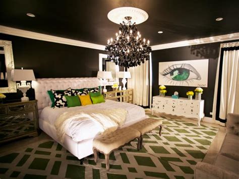 Black walls contrast starkly with a crisp white ceiling and white bedding. Black and White Bedrooms: Pictures, Options & Ideas | HGTV