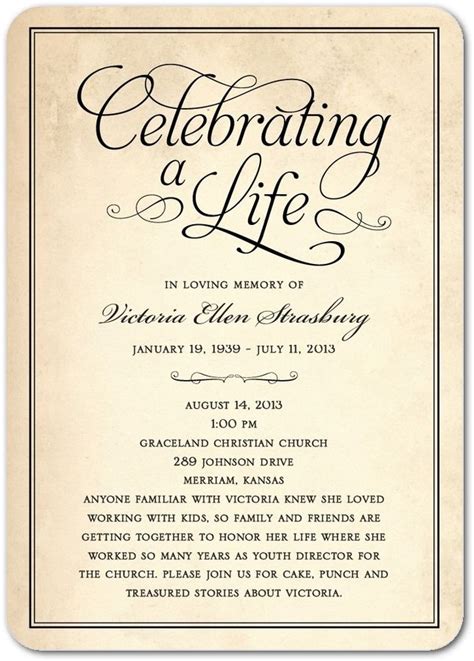 Celebrating A Life Classic Black Or Brown Memorial Invitations In