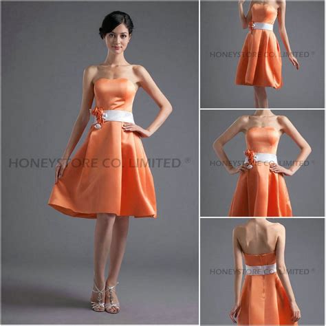 14203us Custom Made Knee Length Satin Orange Bridesmaid Dressesdresses At Discount Prices