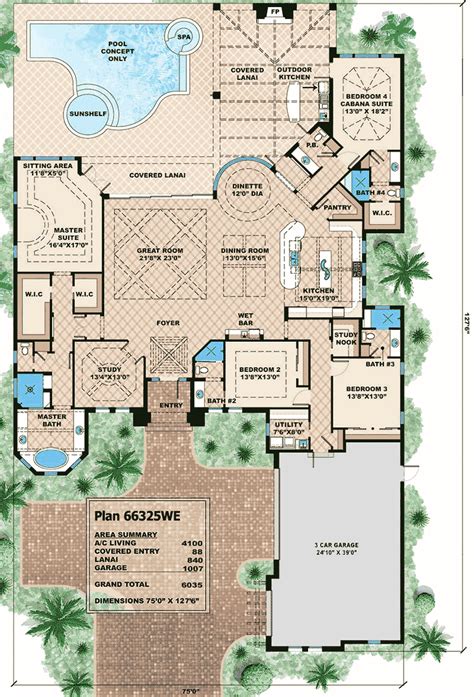 Awesome reverse floor plan house plans via. 4 Bed Stunner With Outdoor Living - 66325WE ...