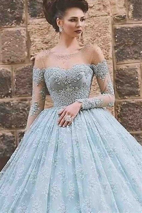 Beautiful Blue Lace Tulle Ball Gown Wedding Dress Vestidos Quinceaños