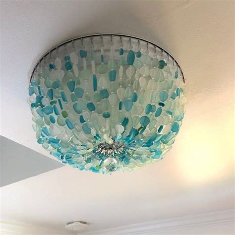 Sea Glass Chandelier Lighting Flush Mount Ceiling Light Fixture Coastal