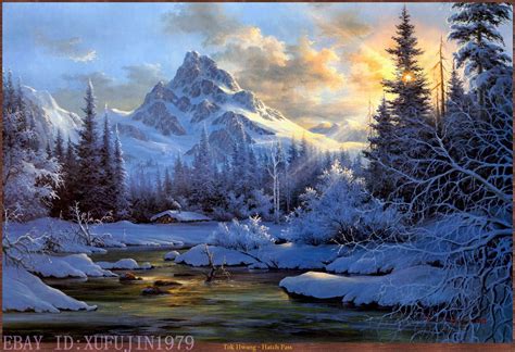 Snow Capped Mountains In The Sun Prints Oil Painting On Canvas 24x36