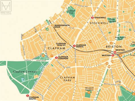 Lambeth London Borough Retro Map Giclee Print Mike Hall Maps