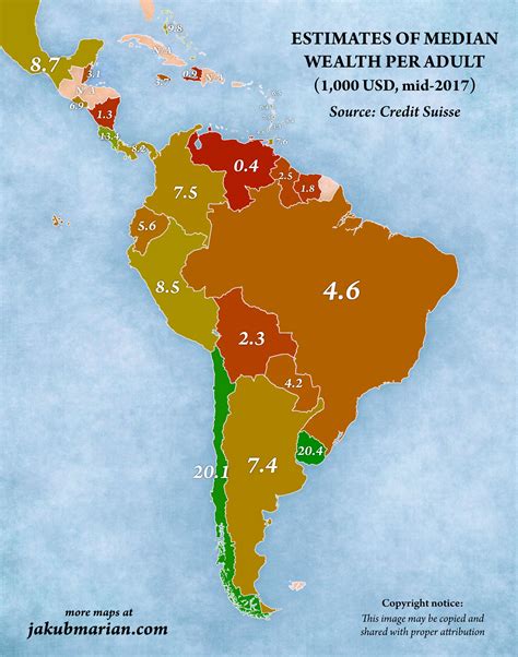 Wealth Per Adult By Country In South And Central America