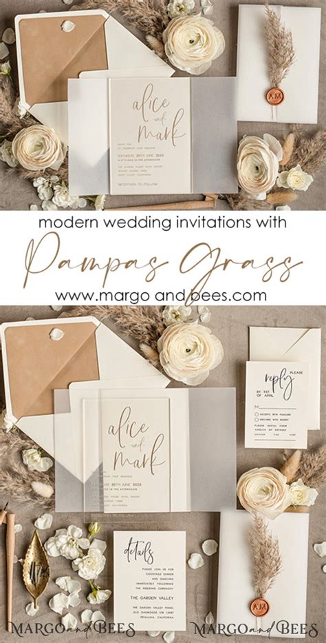 Pampass Grass Acrylic Wedding Invitations Cards Nude Velvet Wedding