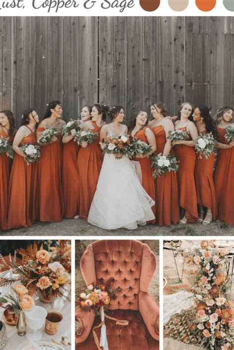 burnt orange hues are complemented by fresh greenery in this bride s beautiful wedding colo