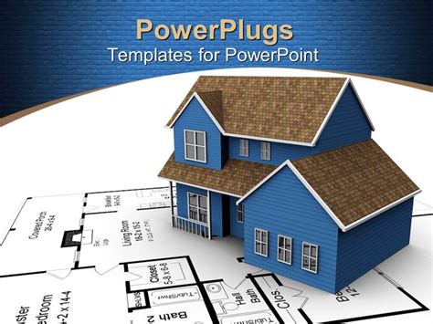 Powerpoint Template A 3d House On A White Paper With A House Blue