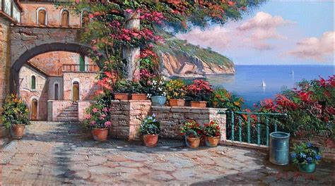 Amalfi Coast House Balcony Painting By Ernesto Di Michele
