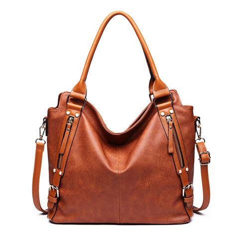 E6713 Bn Big Size Soft Leather Look Slouchy Hobo Shoulder Bag Brown