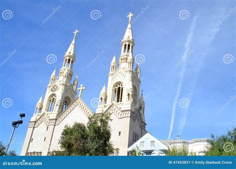 Exterior Of Church With Steeples In San Francisco California Stock
